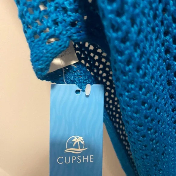 NWT Cupshe Teal Crochet Swim Cover‑Up Dress – Size M, Boho Beach Tunic - Picture 2 of 4